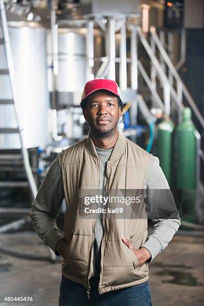 african american man working in microbrewery - microbrewery stock pictures, royalty-free photos & images