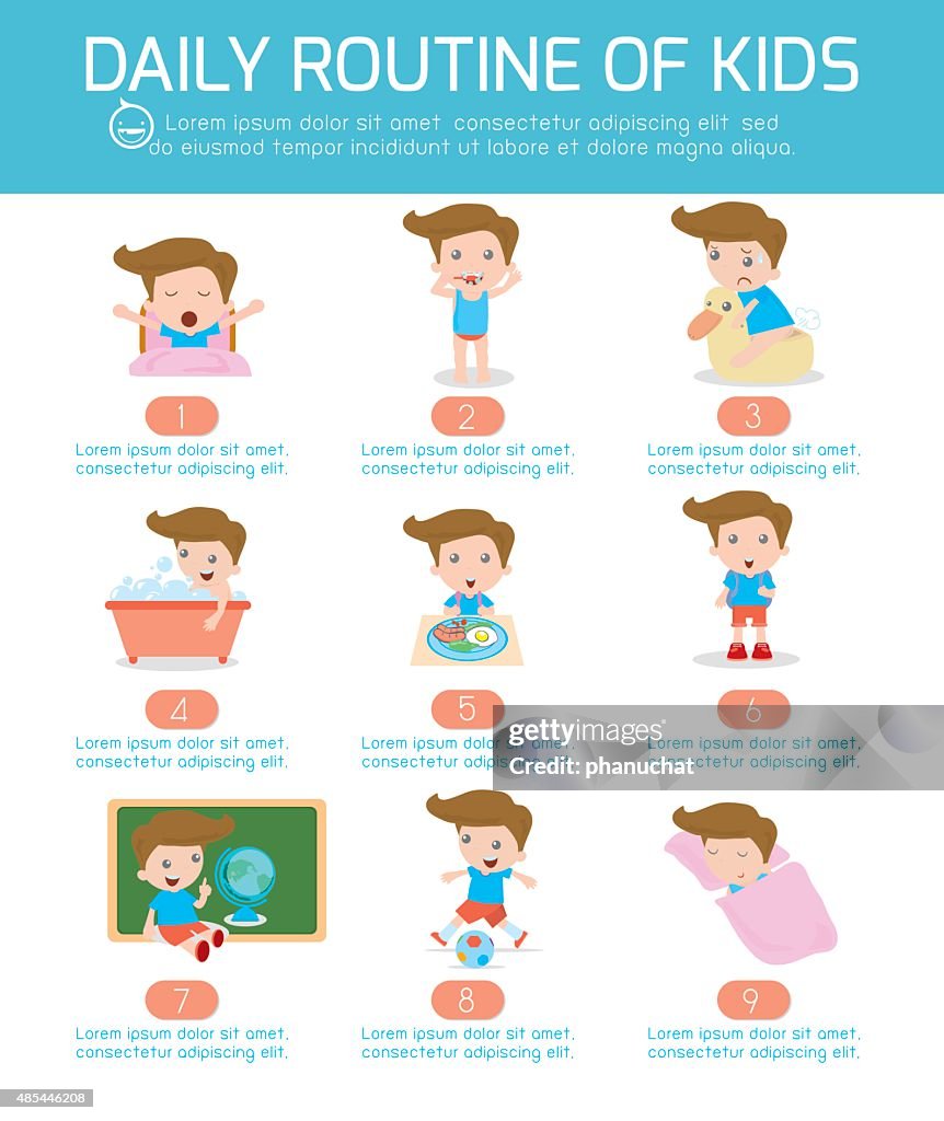Daily Routine Of Happy Kids High-Res Vector Graphic - Getty Images