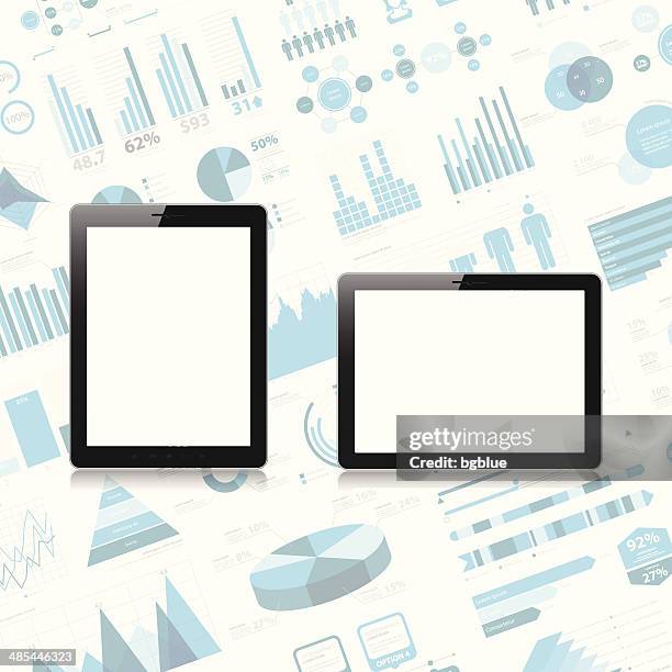 tablet pc on infographic background - line graph computer stock illustrations