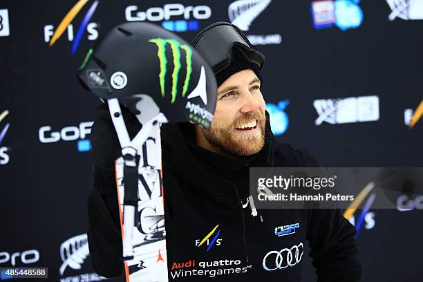 Josiah Wells of New Zealand smiles following the FIS Freestyle Ski World Cup Slopestyle Finals during the Winter Games NZ at Cardrona Alpine Resort...