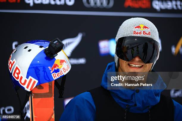 Oscar Wester of Sweden smiles following the FIS Freestyle Ski World Cup Slopestyle Finals during the Winter Games NZ at Cardrona Alpine Resort on...