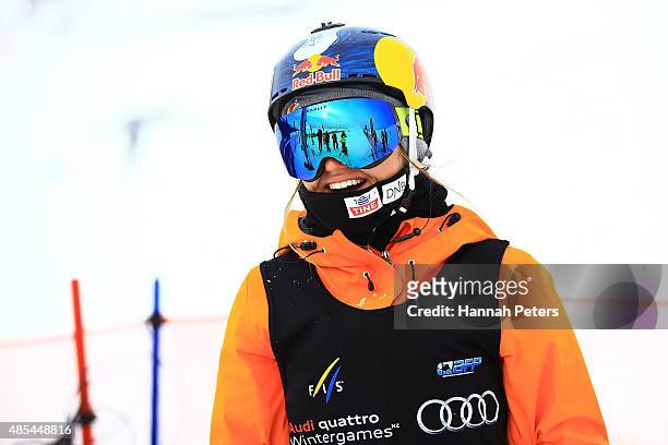 Tiril Sjaastad Christiansen of Norway smiles following the FIS Freestyle Ski World Cup Slopestyle Finals during the Winter Games NZ at Cardrona...