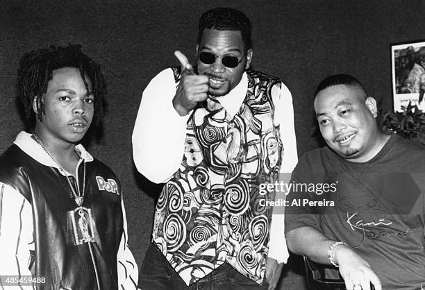 Luke Syywalker aka Luther Campbell and other members of the rap group "2 Live Crew" poses attend an event in circa 1990 in New York.