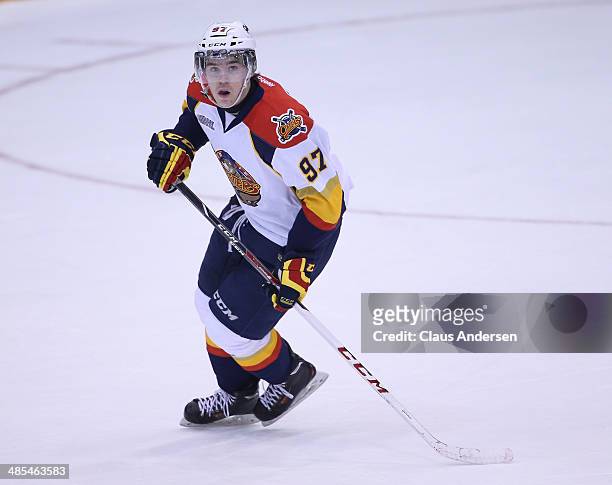 Connor McDavid of the Erie Otters skates against the Guelph Storm in Game One of the OHL Western Conference Final at the Sleeman Centre on April 17,...