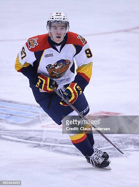 Connor McDavid of the Erie Otters skates against the Guelph Storm in Game One of the OHL Western Conference Final at the Sleeman Centre on April 17,...