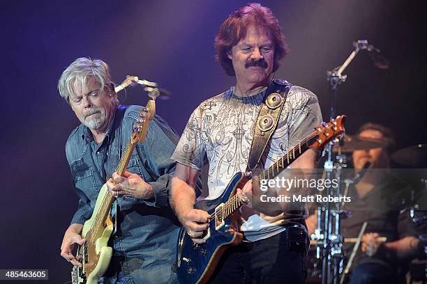 John Cowan and Tom Johnson of the Doobie Brothers performs live for fans at the 2014 Byron Bay Bluesfest on April 18, 2014 in Byron Bay, Australia.