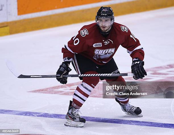 Nick Ebert of the Guelph Storm skates against the Erie Otters in Game One of the OHL Western Conference Final at the Sleeman Centre on April 17, 2014...