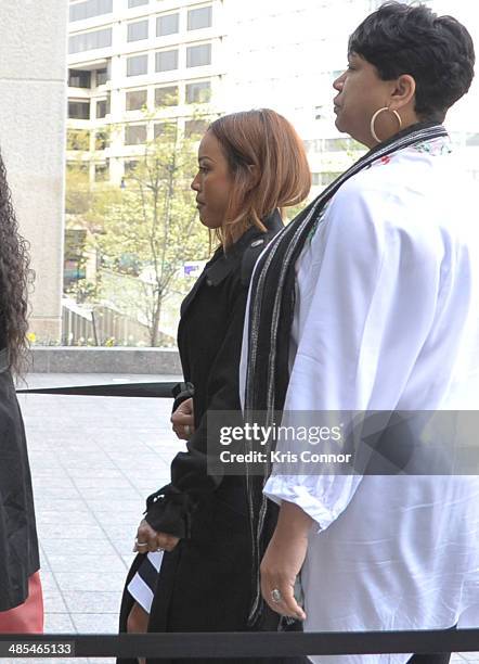 Karrueche arrives to court for Chris Brown's Assault trial on April 18, 2014 in Washington, DC.