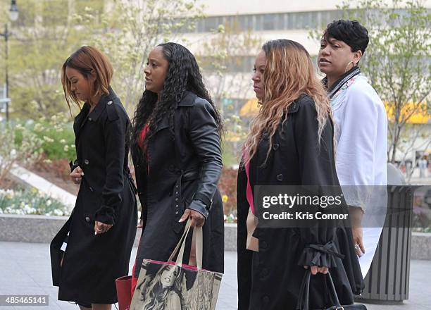 Karrueche and Joyce Hawkins arrive to court for Chris Brown's Assault trial on April 18, 2014 in Washington, DC.