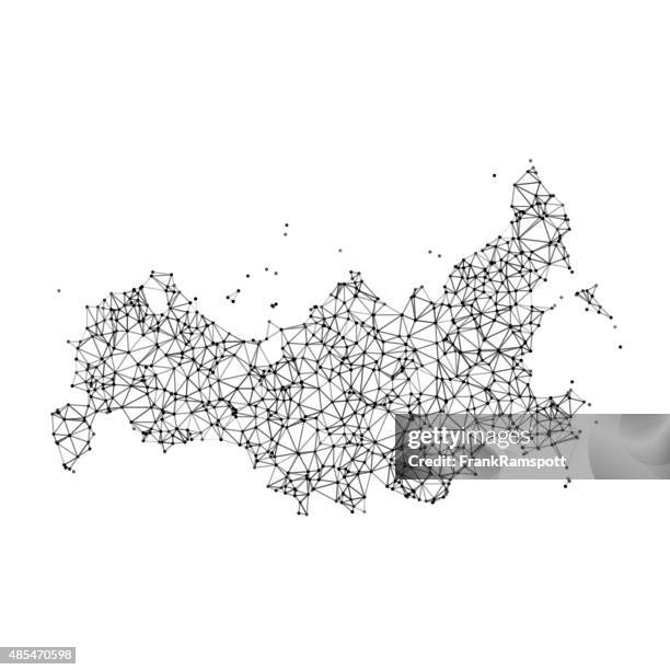 russland in karte netzwerk schwarz und weiß - russia map stock-grafiken, -clipart, -cartoons und -symbole