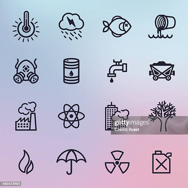 pollution line icons - storm drain stock illustrations