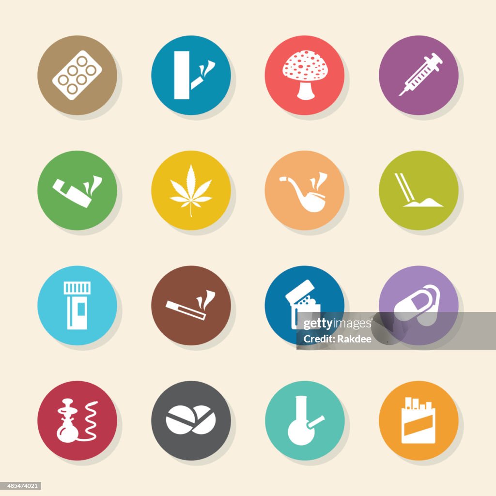 Narcotics and Drugs Icons - Color Circle Series