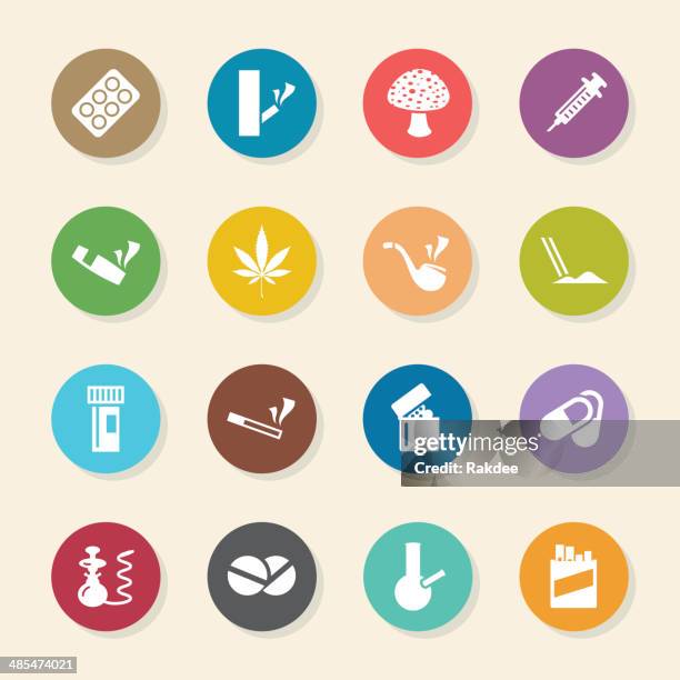 narcotics and drugs icons - color circle series - crack cocaine stock illustrations