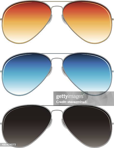 aviator sunglasses with orange, blue, and dark grey lenses - aviator glasses stock illustrations