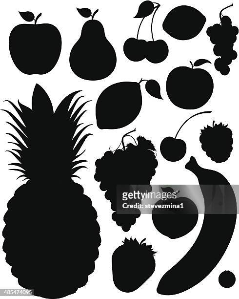 ilustrações, clipart, desenhos animados e ícones de silhuetas de frutas - framboesa