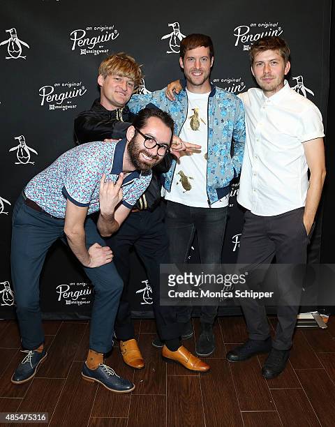 Edward Ibbotson, Dominic Sennett, Sam Fry and Micky Osment of the band Life In Film attend the Original Penguin 60th anniversary party at Original...