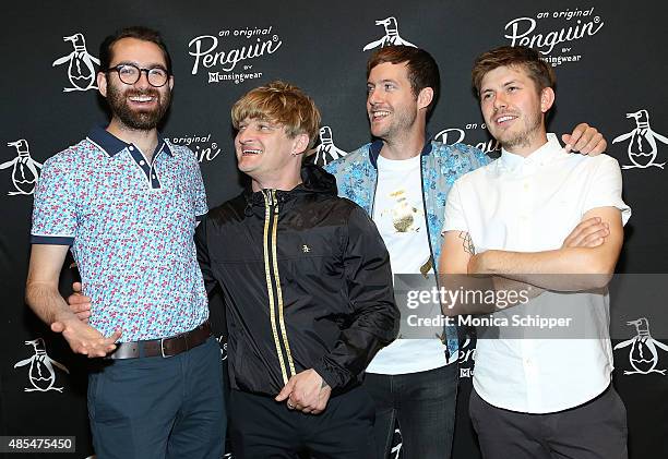 Edward Ibbotson, Dominic Sennett, Sam Fry and Micky Osment of the band Life In Film attend the Original Penguin 60th anniversary party at Original...