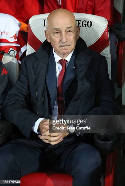 Coach of Standard de Liege Slavo Muslin looks on before the UEFA Europa League play off round 2nd leg between Standard Liege and Molde FK at Stade...