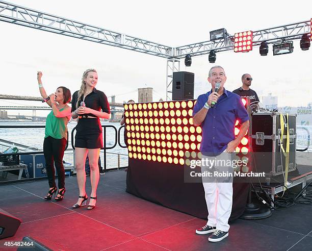 Danielle Monaro, Bethany Watson and Elvis Duran attend the Elvis Duran And The Morning Show End Of Summer Bash 2015 at Hornblower Cruise Pier 15 on...