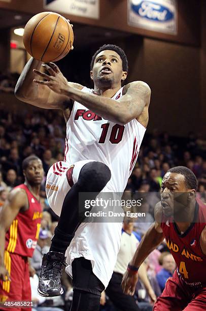 Larry Drew II from the Sioux Falls Skyforce tadrives to the basket against the Fort Wayne Mad Ants in game one semifinal NBA D-League game April 17,...