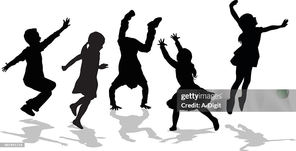 Silhouette Of High Energy Active Kids