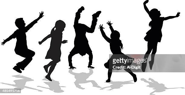 silhouette of high energy active kids - child stock illustrations