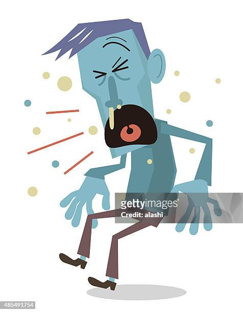 man coughing from flu, cold, nose allergy, or other illness - word of mouth stock illustrations