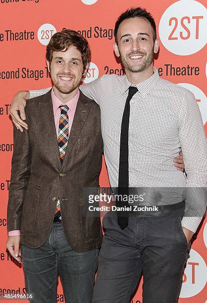 Kellen Blair and Joe Kinosian attend the Off-Broadway Opening Night after party for "Whorl Inside A Loop" at Second Stage Theatre on August 27, 2015...