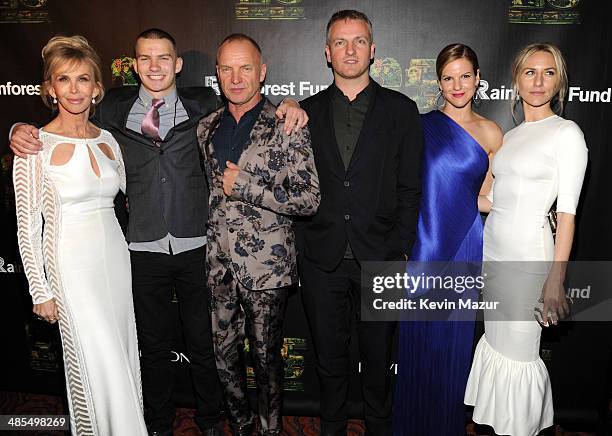 Trudie Styler, Jake Sumner, Sting, Joe Sumner, Kate Sumner and Mickey Sumner arrive at the 25th Anniversary Rainforest Fund Benefit at Mandarin...