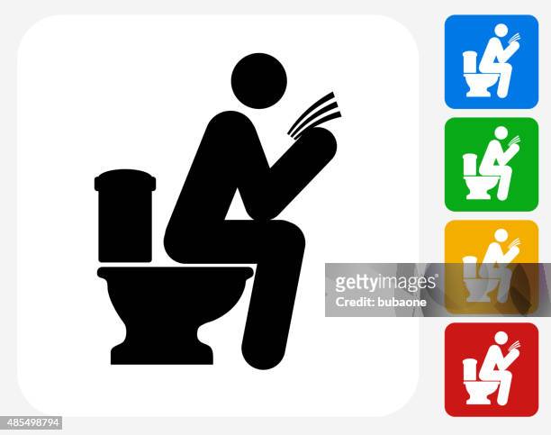 man on a toilet icon flat graphic design - man reading on water closet stock illustrations