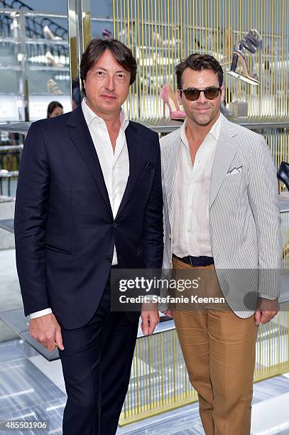 Gianvito Rossi and Patrick Guertin attend Barneys New York Fetes Shoe Designer Gianvito Rossi at Barneys New York Beverly Hills on August 27, 2015 in...