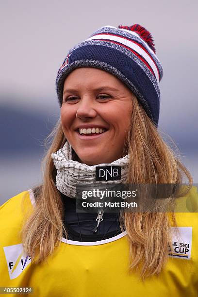 First place Tiril Sjaastad Christiansen of Norway poses on the podium during the medal ceremony for the FIS Freestyle Ski World Cup Slopestyle Finals...