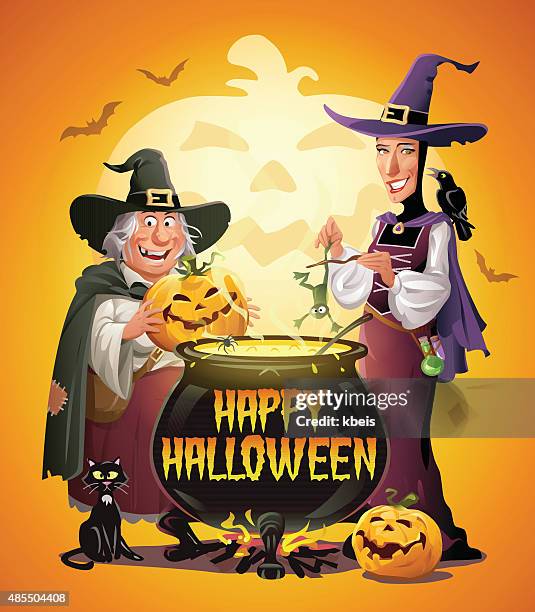 stockillustraties, clipart, cartoons en iconen met halloween cooking - ugly witches