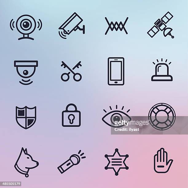 home security line icons - police shield stock illustrations