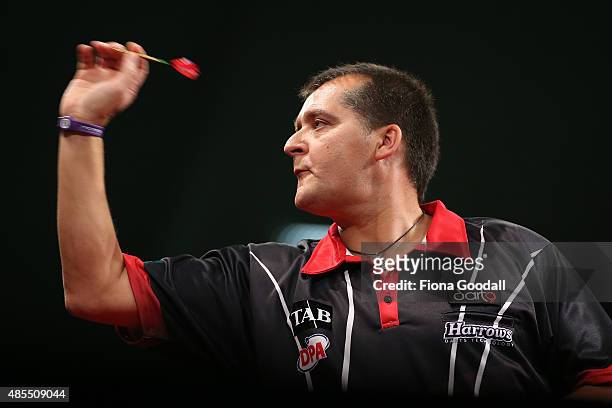 David Platt of Perth Australia in action during the Auckland Darts Masters at The Trusts Arena on August 28, 2015 in Auckland, New Zealand.