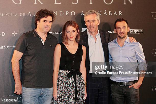 Actress Emma Watson and director Alejandro Amenabar attend 'Regression' photocall at Villamagna hotel on August 27, 2015 in Madrid, Spain.