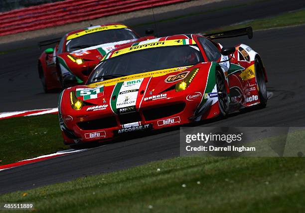 Gianmaria Bruni of Italy drives the AF Corse Ferrari F458 Italia during practice for the FIA World Endurance Championship 6 Hours of Silverstone...