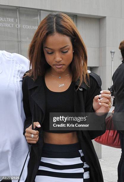 Karrueche leaves the H. Carl Moultrie I Superior Court House where the Chris Brown and his bodyguard Christopher Hollosy assualt trials are taking...