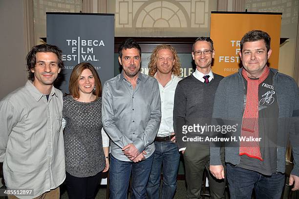 Sam Cullman, Jennifer Grausman, Justin Weinstein, Tyler Measom, Gordon Cox and John Dower attend the Tribeca Talks Pen To Paper: Hosted By Barnes And...