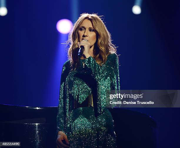 Celine Dion premieres the much-anticipated return of her headline residency show at The Colosseum at Caesars Palace on August 27, 2015 in Las Vegas,...