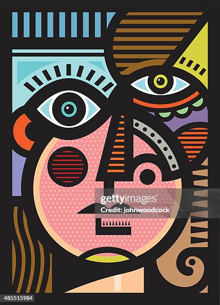 cubist female head illustration - cubism stock illustrations