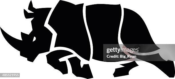 stockillustraties, clipart, cartoons en iconen met charging rhino - neushoorn