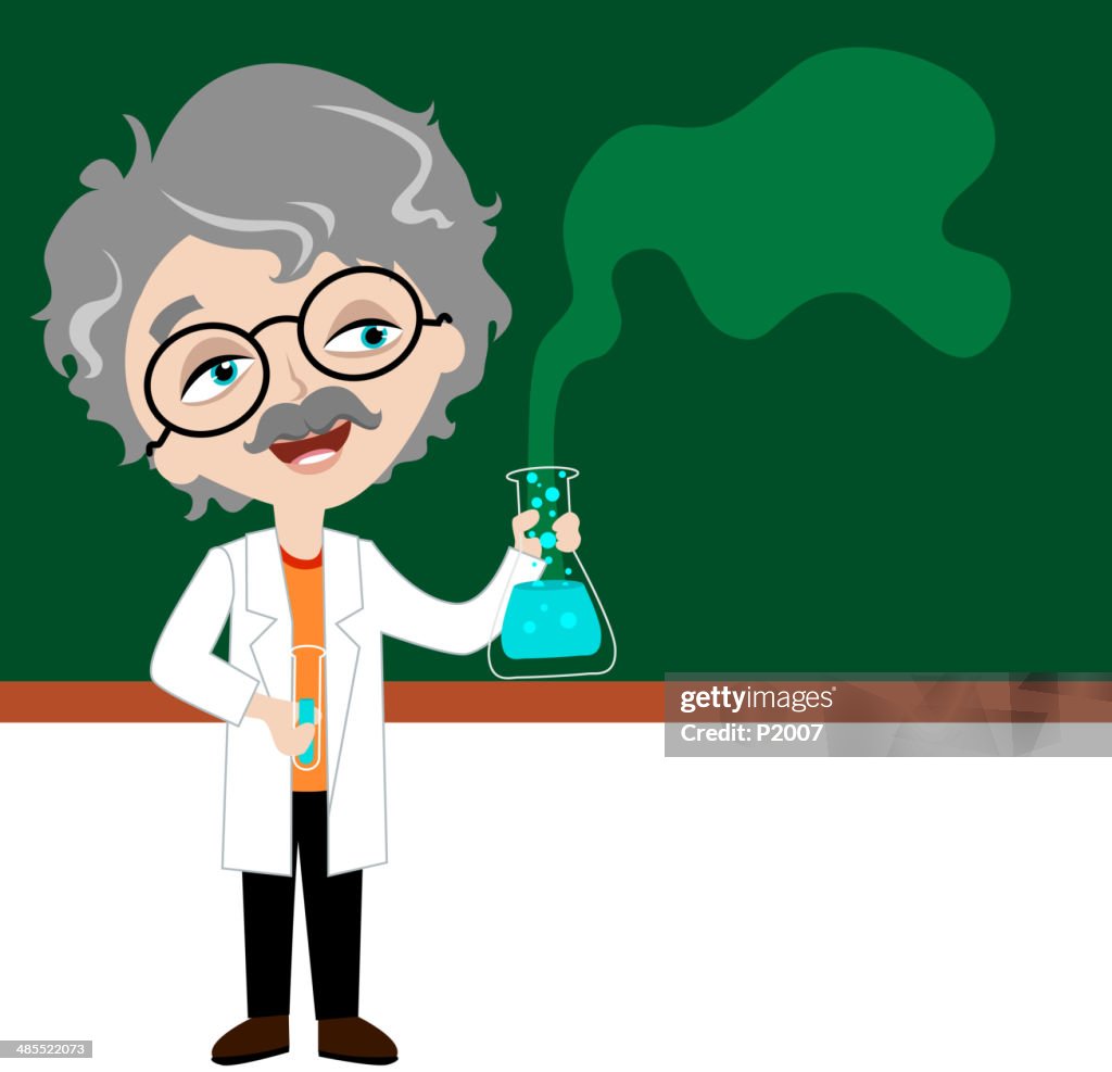 Cientista com quadro-negro