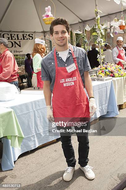 Actor Jimmy Deshler volunteers at The Los Angeles Mission's Easter Celebration Of New Life For The Homeless at Los Angeles Mission on April 18, 2014...