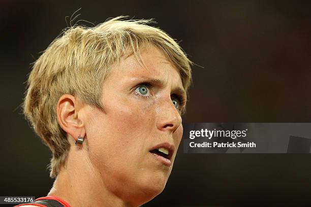 Christina Obergfoll of Germany competes in the Women's Javelin qualification during day seven of the 15th IAAF World Athletics Championships Beijing...