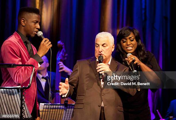 The Voice UK 2014 winner Jermain Jackman, Mitch Winehouse and Mica Paris perform together at "An Evening With Mitch Winehouse" in aid of the Amy...