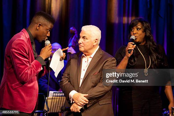 The Voice UK 2014 winner Jermain Jackman, Mitch Winehouse and Mica Paris perform together at "An Evening With Mitch Winehouse" in aid of the Amy...