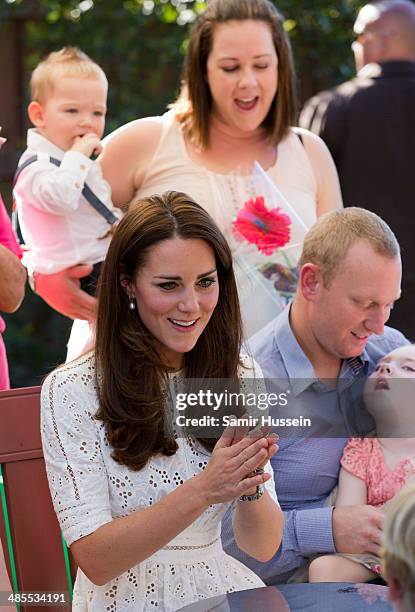 Catherine, Duchess of Cambridge visits children and relatives at the Bear Cottage Hospice at Manly on April 18, 2014 in Sydney, Australia. The Duke...