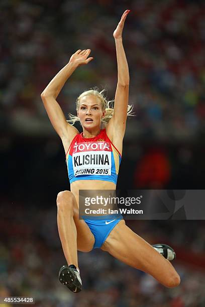 Darya Klishina of Russia competes in the Women's Long Jump final during day seven of the 15th IAAF World Athletics Championships Beijing 2015 at...