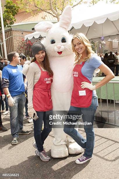Actresses Oksana Grigorieva and Allison McAtee pose for a picture at The Los Angeles Mission's Easter Celebration Of New Life For The Homeless at Los...